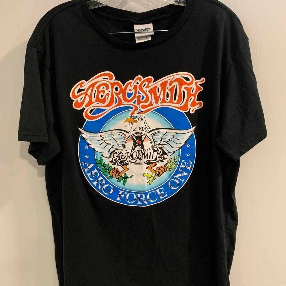 Aerosmith Aero Force One Black and Red Graphic Short Sleeve Tee